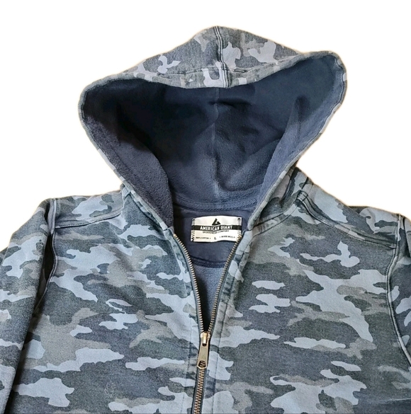 American Giant Jacket Sweatshirt Large Blue Camo Terry ZipUp Skater Grunge Gorp - Picture 3 of 12